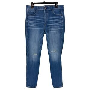 White House Black Market Jeans Womens 12 Blue Denim Distressed High Rise Skinny